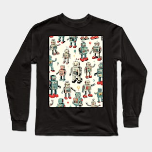 Retro Tin Toy Robots Pattern Long Sleeve T-Shirt